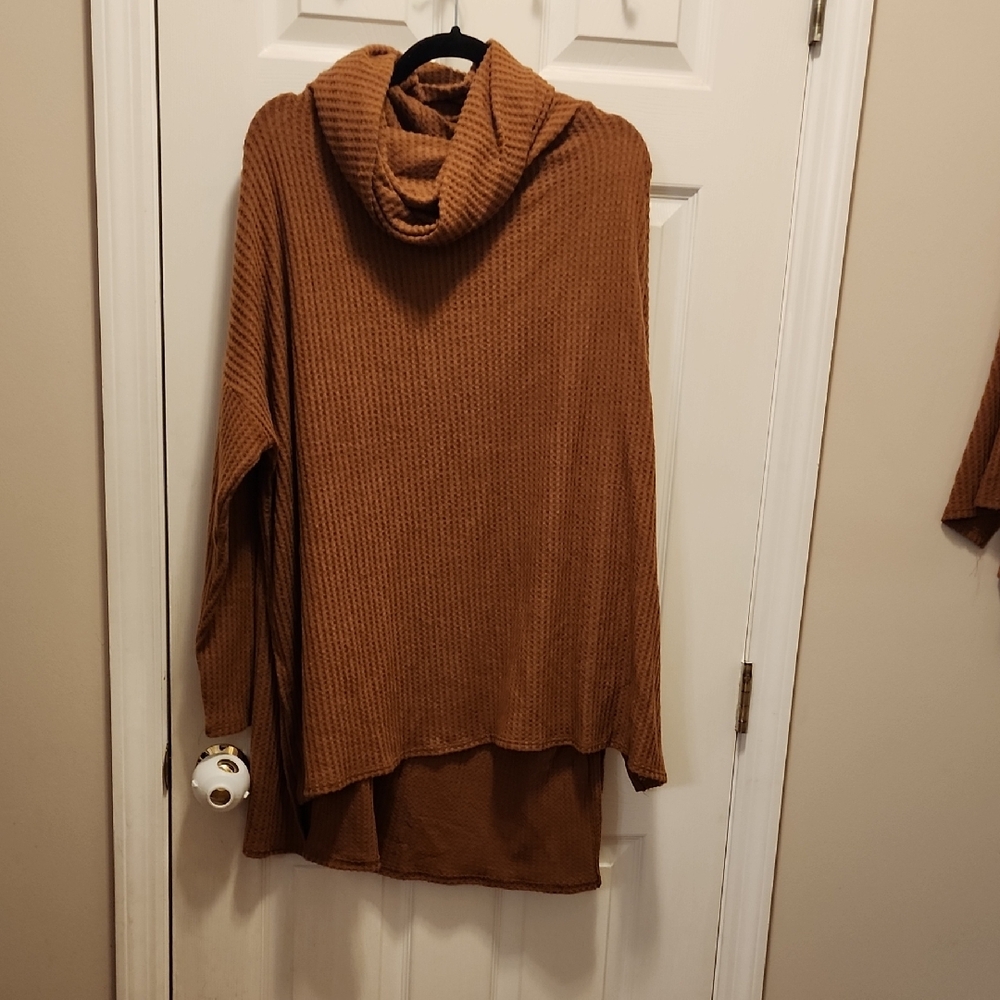 Zenana Outfitters Cowl Neck Sweater in Warm Brown